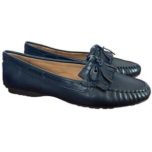 Sebago Meriden Kiltie Navy Leather Womens Driving Loafers Flats Slip On Shoes 10